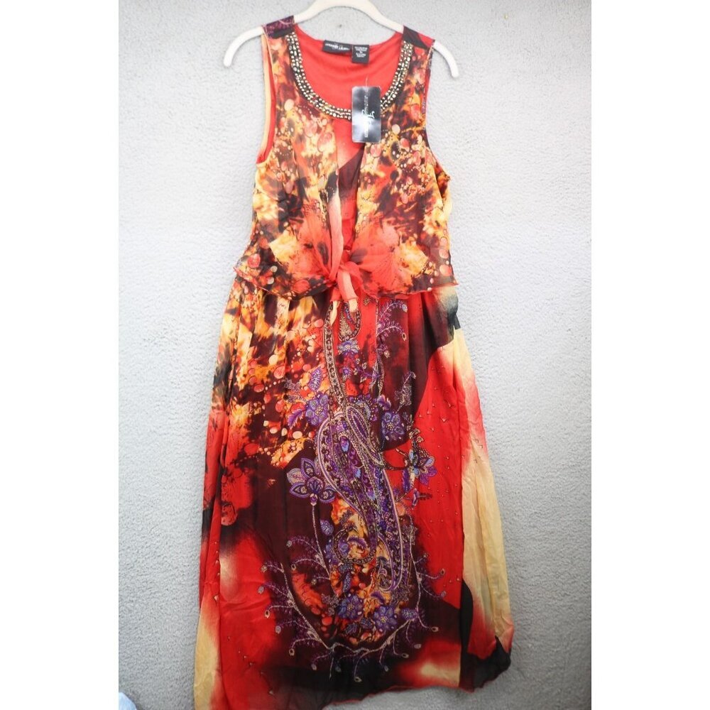Jennifer Lauren Beaded Sleeveless Chiffon Maxi Dress-Size Medium-Whimsigoth-NWT
